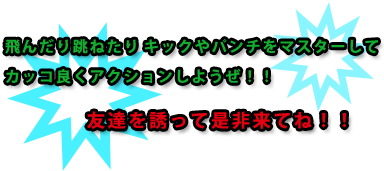 友達を誘って、飛んだり跳ねたり、キックやパンチをマスターして、カッコ良くアクションしようぜ!!